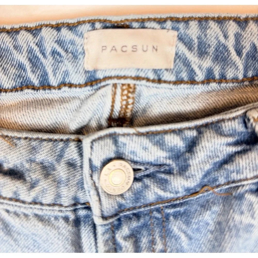 PacSun Low Rise Wide Leg Jeans Womens 26 Distressed Lite Wash Raw Hem Y2K Grunge - Picture 3 of 14